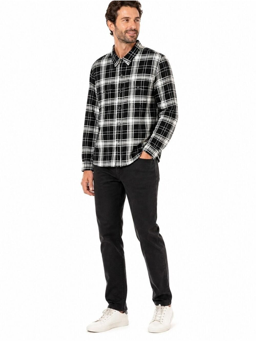 TILLEY 100% Cotton Plaid Button Down Black & White Long Sleeve Shirt Size XXL
